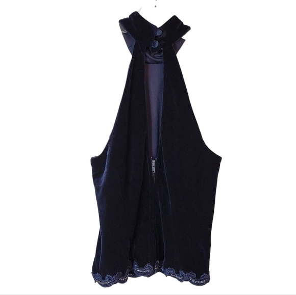 Bari Jay Vintage Satin Feel Midnight Dark Blue Beeded Sequined Trim Top 5-6 - Picture 6 of 12